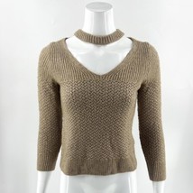 Lucky Brand Sweater XS Brown Tan Cutout Neckline Wool Blend Pullover 3/4... - £19.75 GBP