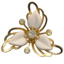 vintage white lucite Rhinestone gold tone flower brooch - €17,31 EUR