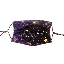 Pleated Purple Gold Navy Astrology Face Mask, Astronomy Lunar Star Moon Sun Orbi - £10.63 GBP