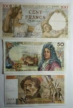 France Set Of 3 Banknotes 2 X 100 Francs And 50 Francs 1942 - 1982 Pre Euro Rare - £51.40 GBP