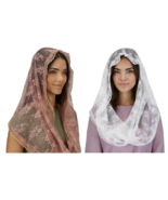 2 pk Women&#39;s White &amp; Rose Lace Infinity Chapel Veil Head Covering Latin ... - £26.13 GBP