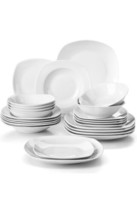 MALACASA Elisa 24-Piece Bowls and Plates Set Porcelain Dinnerware Set Gray-white - £59.99 GBP
