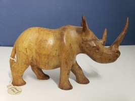 VTG Hand Carved Wooden Rhinoceros Solid Wood Rhino Figurine Made in Kenya 6&quot; - £15.49 GBP