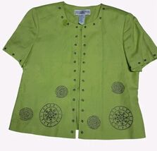 Jessica Howard Green Linen Blend Beaded Button Up Blouse Size 12 - $22.20