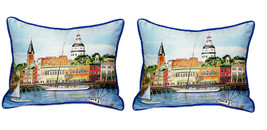 Pair of Betsy Drake Annapolis City Dock Large Pillows 15 Inch x 22 Inch - £71.12 GBP