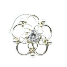 Ethnic 925 Sterling Silver White CZ Studded Corkscrew nose ring 22g - $15.01+