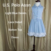 U.S. Polo Light Blue Denim Button Top Lace Detail Girl Dress Size 6 - £3.92 GBP