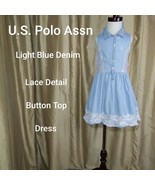U.S. Polo Light Blue Denim Button Top Lace Detail Girl Dress Size 6 - £3.95 GBP