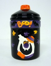 Halloween Boo! Tea Light Candle Holder Vintage 6&quot; Ceramic Decor w/Bats &amp; Ghost - £7.70 GBP