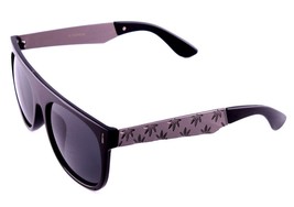 Black &amp; Gunmetal Engraved Metallic Weed Leaf Square Sunglasses - £10.14 GBP