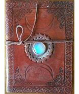 Leather Triple Moon Goddess Embossed Book of Shadows w/Moonstone Center! - $25.02 CAD