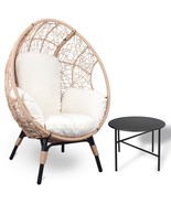 PE Wicker Egg Chair: Beige Cushion &amp; Side Table - €275,43 EUR