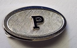Vintage Tie Bar Clip Clasp Stay Silver Tone Oval Mid Century Hatchmarks &quot;P&quot; - £6.89 GBP