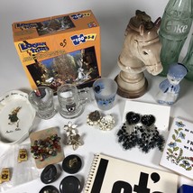Junk Lot of Vintage Items Collectibles Earrings 8 Track Tapes Pottery Bottle - £22.03 GBP