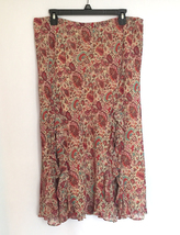 Chaps Ralph Lauren floral chiffon ruffle skirt women&#39;s size L brown turq... - £4.68 GBP
