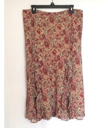 Chaps Ralph Lauren floral chiffon ruffle skirt women&#39;s size L brown turq... - £4.74 GBP