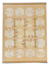 Handmade Gold- Copper Swedish Flat-weave Rug Scandinavian Wool Kilim 3898WK7861 - £325.50 GBP+