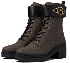 Womens Michael Kors Rory Lug Combat Boots Bootie Black Brown Signature 9... - $149.99