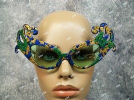 Blue Gold Grn Glitter Dame Costume Glasses Retro Cat Eye Edna Face Furni... - $13.95