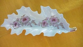 Old Nuremberg Bavaria Germany Porcelain Leaf Shaped Dish w/ Pink Poppy Pattern - £9.38 GBP