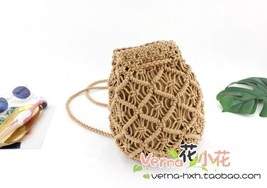 Vintage Woven backpack cotton rope bucket small straw bag vacation travel mini f - £55.27 GBP