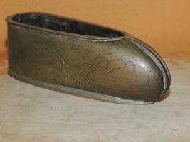 Chinese Bronze / Brass Shoe 4&quot;+ etched dragon pearl unmarked poss 19th A... - $53.99