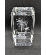Laser Etched Tiger &amp; Trees Over 3&quot; Tall Crystal Glass 3D Sculpture/Paper... - $10.88