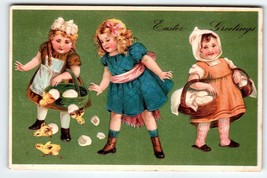 Easter Postcard Girls Children Baby Chicks Germany Embossed Vintage Series 737 - £13.99 GBP