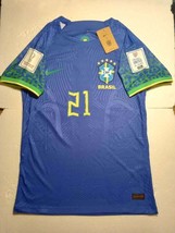 Rodrygo #21 Brazil 2022 World Cup Qatar Match Slim Fit Blue Away Soccer Jersey - £79.93 GBP