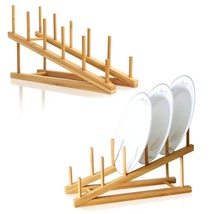 2 Pcs Wooden Dish Rack Bamboo Drying Rack Stand Pot Lid Holder Kitchen Cabinet O - £21.57 GBP