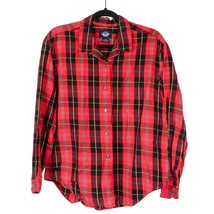 Dockers Button Up Shirt M Womens Red Black Plaid Windowpane Cotton Casual - £15.67 GBP
