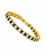 30.05 Ct Baguette Cut Simulated Sapphire 14K Yellow Gold Plated Tennis B... - £186.60 GBP