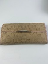 Authentic GUCCI Long Bifold Wallet Canvas/Leather Brown/Pink - £36.81 GBP