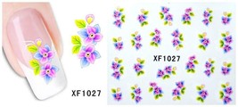 Nail Art Water Transfer Sticker Decal Stickers Pretty Flowers Pink Blue XF1025 - £2.30 GBP