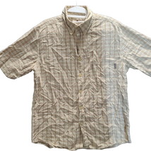 Woolrich Mens Button Up Shirt Beige Size Medium 100% Cotton Short Sleeve Collar - £10.80 GBP