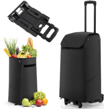 Folding Shopping Cart Rolling Utility Cart w/Removable Waterproof Bag Black  - £31.95 GBP