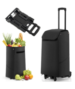 Folding Shopping Cart Rolling Utility Cart w/Removable Waterproof Bag Black  - £31.43 GBP