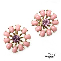 Vintage 1&quot; Pink Thermoplastic Flower Screw Back Earrings - Schurin Mark ... - £17.58 GBP