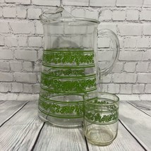 Vintage Glass Pitcher Striped Pyrex Spring Blossom Pattern + Matching Juice Cup - £114.41 GBP