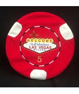 Las Vegas Nevada $5 Red Poker Chip Round Plush Cushion Pillow Gambler Seat - £10.75 GBP