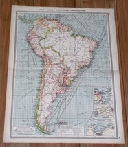 1908 Antique Map Of South America Industry Commerce Brazil Chile Argentina - £14.99 GBP