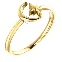 14k Yellow Gold Crescent Moon and Star Negative Space Ring Size 7 - £281.14 GBP