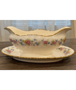 Vintage Pope Gosser USA Flora Bell Gravy Boat with Attached Drip Plate B... - £18.61 GBP