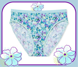 L XXL Aqua Blue Purple Floral Cotton Victorias Secret High Leg Waist Brief Panty - £8.83 GBP