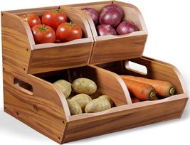 Rustic Acacia Wood Storage Bins - Multi-Functional Open Front Kitchen Ba... - $82.12