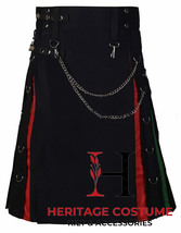 Scottish Handmade Black Cotton Gay Pride Kilt - Gothic KILT With Silver Chain - £58.98 GBP+