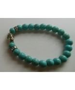 Vintage Faux Turquoise Bead Rhinestone Face Stretch Bracelet - $20.58 CAD