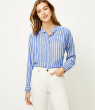 Loft Preppy Shirt Blouse Blue Striped Ruffle Trim Silky Rayon NEW XXS-XXL - £22.98 GBP