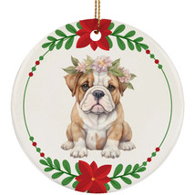 Cute English Bulldog Puppy Dog Head Flower Wreath Christmas Ornament Gift Decor - £11.82 GBP