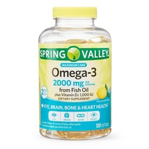 Spring Valley Omega-3 Fish Oil Plus Vitamin D3 Softgels, 120 Count..+ - £31.64 GBP